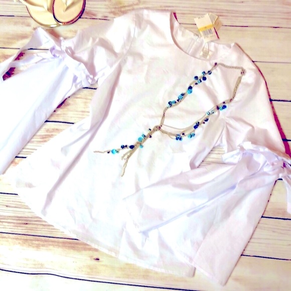 NWT Bow Ties Bell Sleeve Boho Cupio Cotton White Blouse $78 - Picture 2 of 5